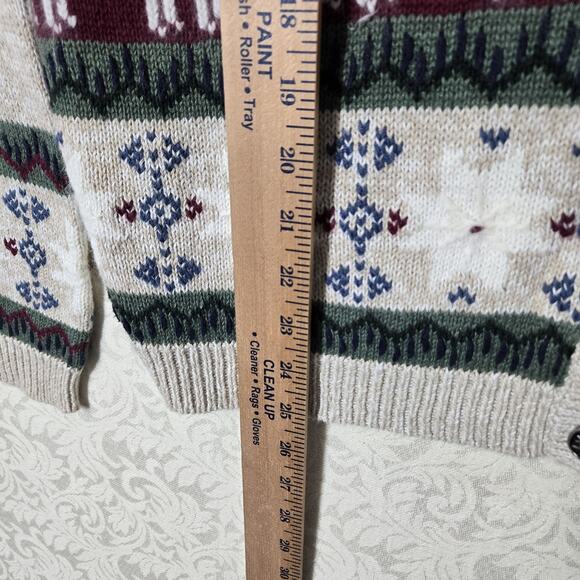 VTG Nutcracker Cardigan Sweater sz L Beige Multi Cabincore Cottagecore Holiday - Picture 13 of 14
